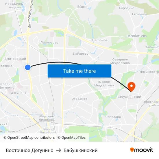 Восточное Дегунино to Бабушкинский map