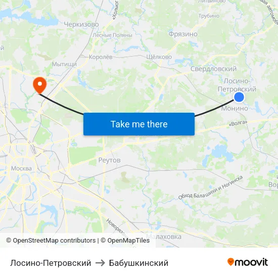Лосино-Петровский to Бабушкинский map