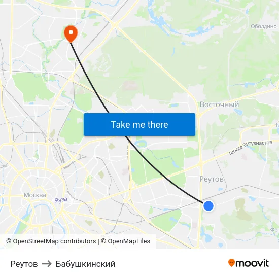 Реутов to Бабушкинский map