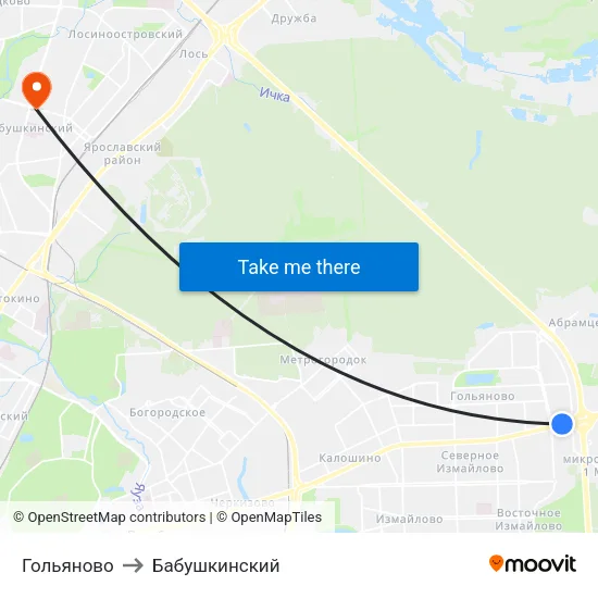 Гольяново to Бабушкинский map