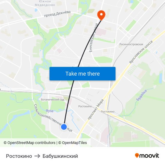 Ростокино to Бабушкинский map