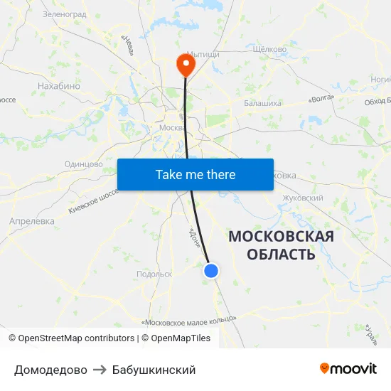 Домодедово to Бабушкинский map