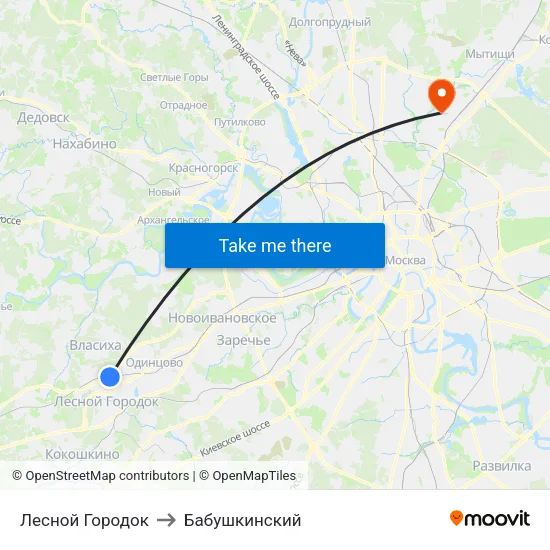 Лесной Городок to Бабушкинский map