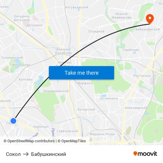 Сокол to Бабушкинский map