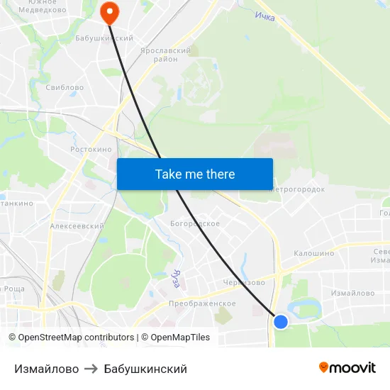 Измайлово to Бабушкинский map