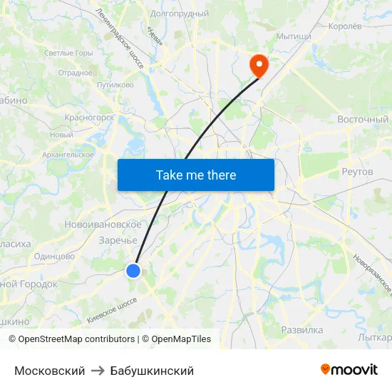 Московский to Бабушкинский map