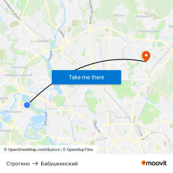 Строгино to Бабушкинский map