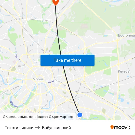 Текстильщики to Бабушкинский map