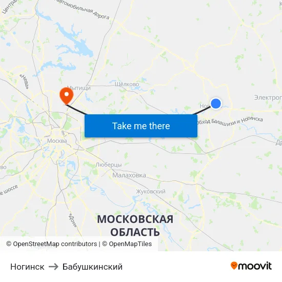 Ногинск to Бабушкинский map