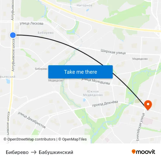 Бибирево to Бабушкинский map