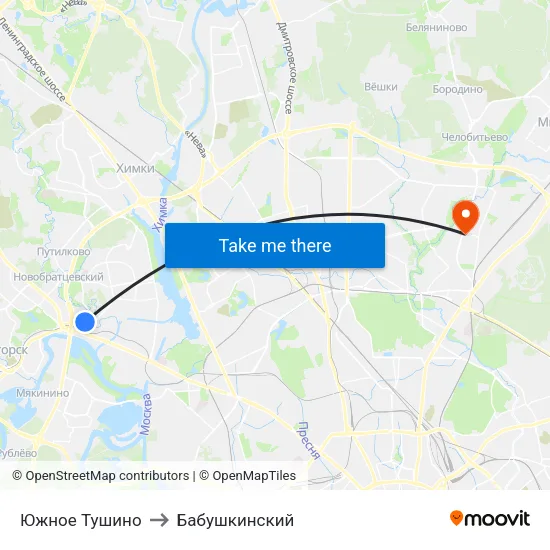 Южное Тушино to Бабушкинский map