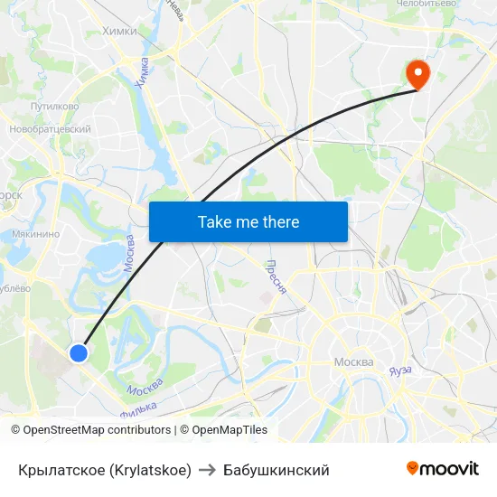 Крылатское (Krylatskoe) to Бабушкинский map