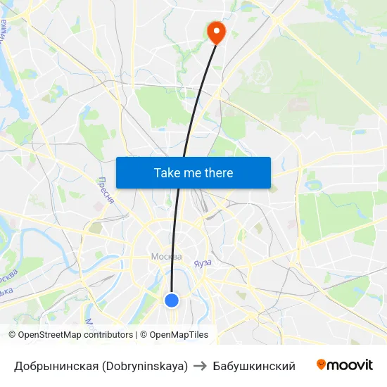 Добрынинская (Dobryninskaya) to Бабушкинский map