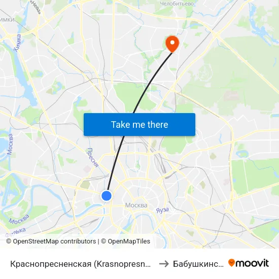 Краснопресненская (Krasnopresnenskaya) to Бабушкинский map