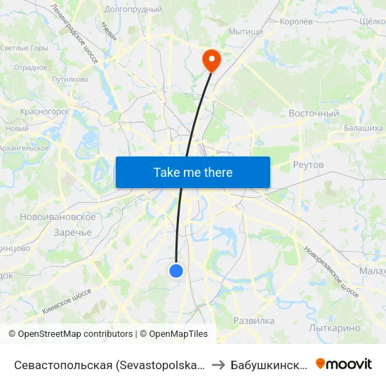 Севастопольская (Sevastopolskaya) to Бабушкинский map