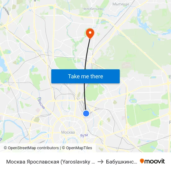 Москва Ярославская (Yaroslavsky Station) to Бабушкинский map