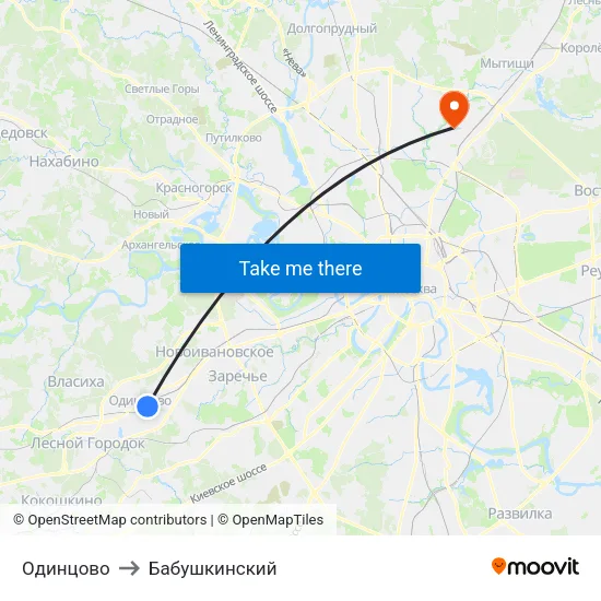 Одинцово to Бабушкинский map