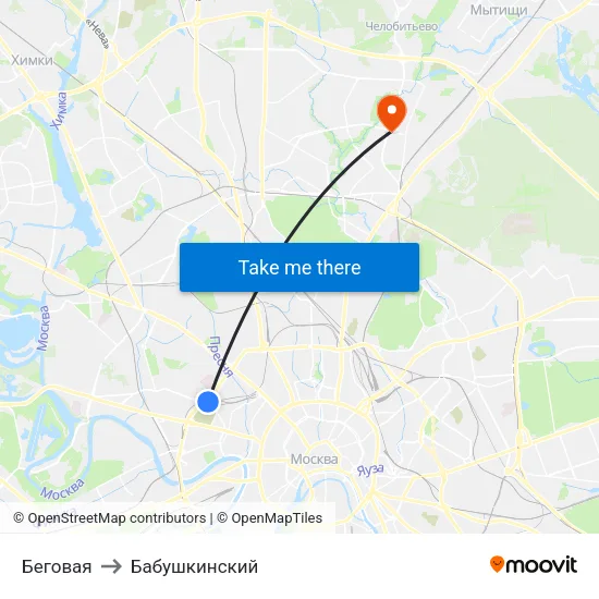 Беговая to Бабушкинский map