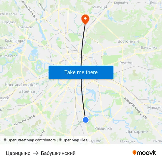 Царицыно to Бабушкинский map