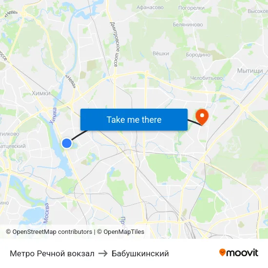 Метро Речной вокзал to Бабушкинский map