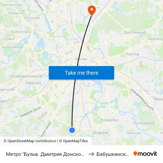 Метро "Бульв. Дмитрия Донского" to Бабушкинский map