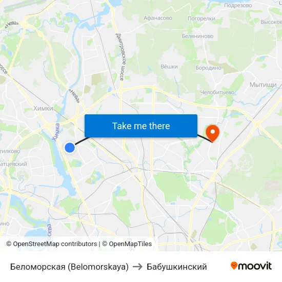 Беломорская (Belomorskaya) to Бабушкинский map