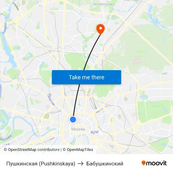 Пушкинская (Pushkinskaya) to Бабушкинский map