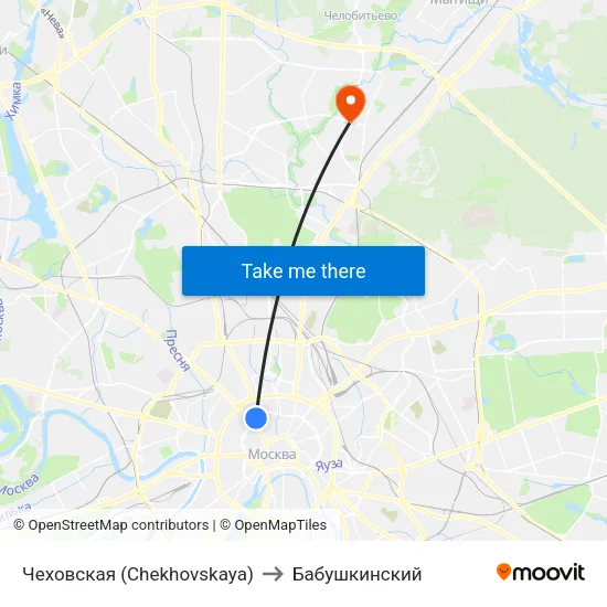 Чеховская (Chekhovskaya) to Бабушкинский map