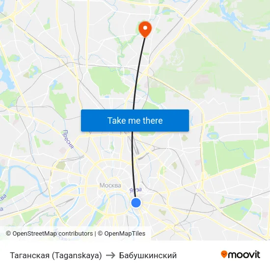 Таганская (Taganskaya) to Бабушкинский map