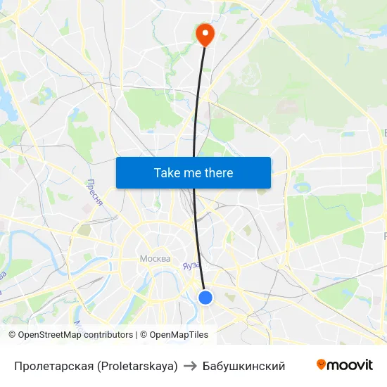 Пролетарская (Proletarskaya) to Бабушкинский map