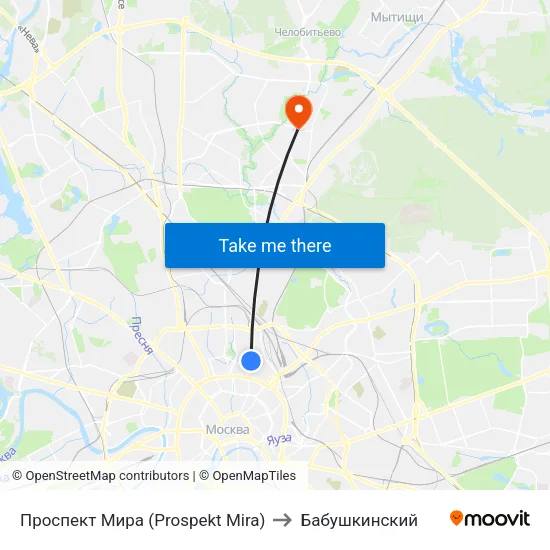 Проспект Мира (Prospekt Mira) to Бабушкинский map