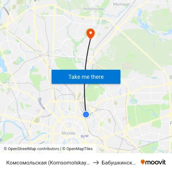 Комсомольская (Komsomolskaya) to Бабушкинский map