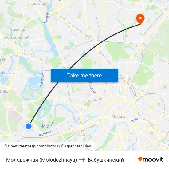 Молодежная (Molodezhnaya) to Бабушкинский map