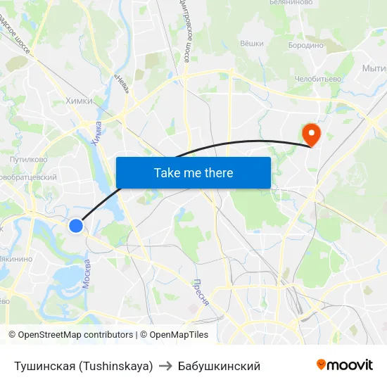 Тушинская (Tushinskaya) to Бабушкинский map