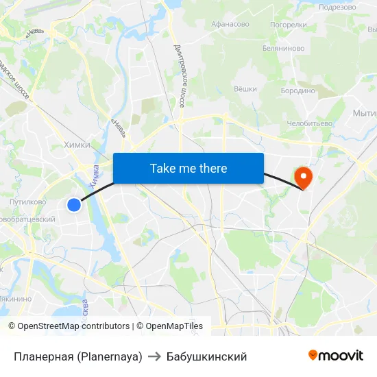 Планерная (Planernaya) to Бабушкинский map
