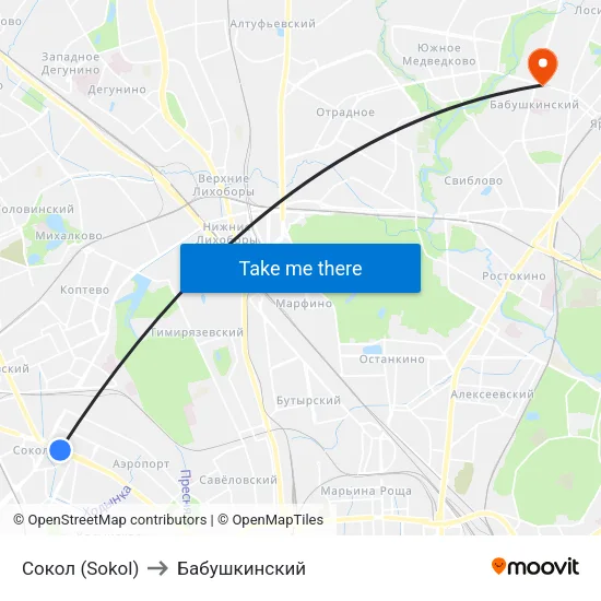 Сокол (Sokol) to Бабушкинский map