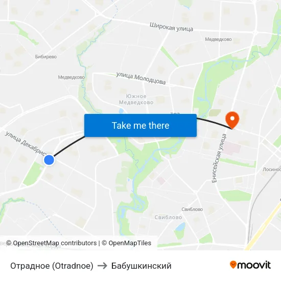 Отрадное (Otradnoe) to Бабушкинский map