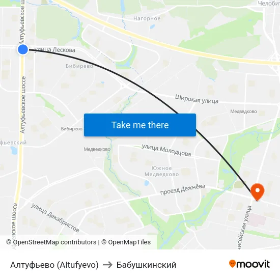 Алтуфьево (Altufyevo) to Бабушкинский map