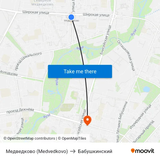 Медведково (Medvedkovo) to Бабушкинский map