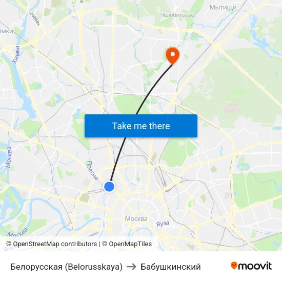 Белорусская (Belorusskaya) to Бабушкинский map