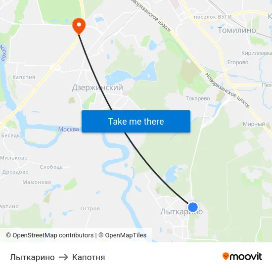Лыткарино to Капотня map