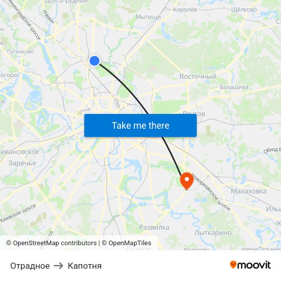 Отрадное to Капотня map