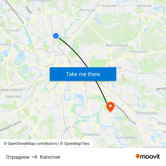 Отрадное to Капотня map