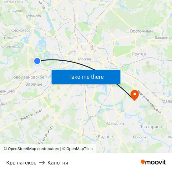 Крылатское to Капотня map