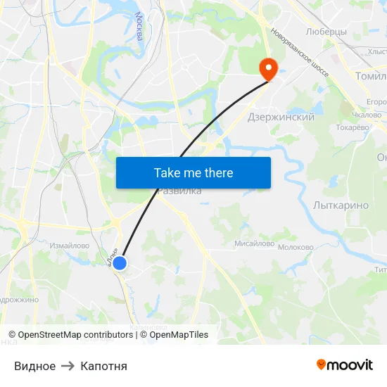 Видное to Капотня map
