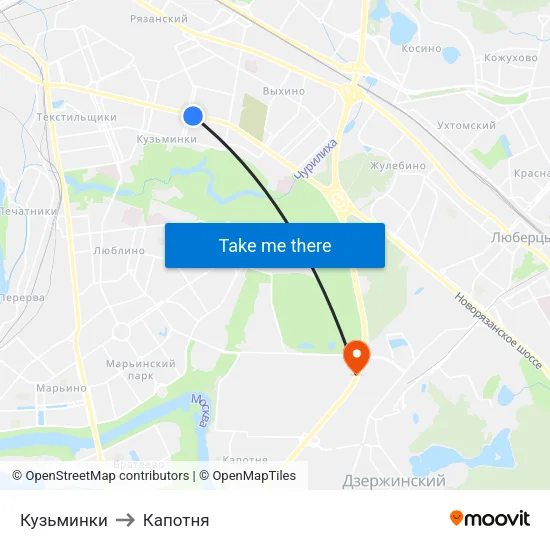 Кузьминки to Капотня map