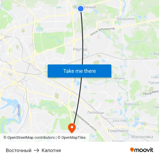 Восточный to Капотня map