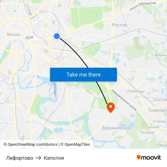 Лефортово to Капотня map