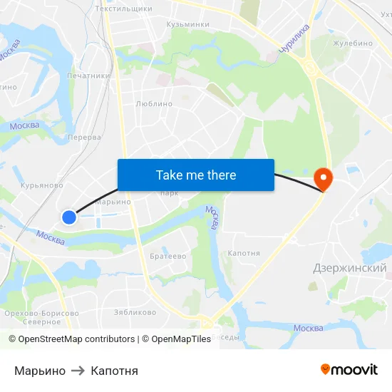 Марьино to Капотня map