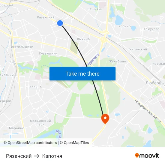 Рязанский to Капотня map